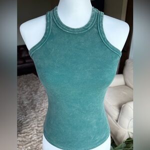Lulu's Teal Green Ribbed Racerback Tank Top Size Small